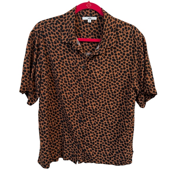 Vans Women’s Button Down Shirt Brown Black Sz S Polka Dot Short Sleeve Blouse - Picture 1 of 6